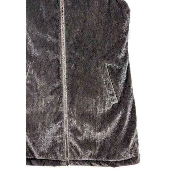 Vintage DEBBRAH Faux Fur Full Zip Vest Womens Medium Stone Gray Calf Hair Jacket - Picture 3 of 8